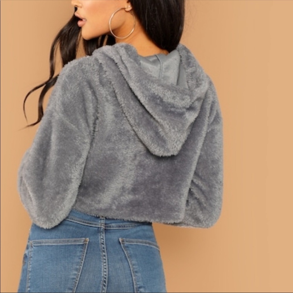 SOLD- NEW Gray Cropped Hoodie - Picture 4 of 5